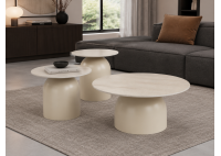 ΤΡΑΠΕΖΑΚΙ ΣΑΛΟΝΙΟΥ ΜΕΤΑΛΛΙΚΟ ΜΠΕΖ - SINTERED STONE TRAVERTINE ΣΕΤ 3 ΤΕΜΑΧΙΑ