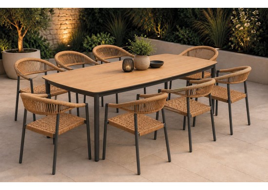 ΤΡΑΠΕΖΙ ΣΕΤ ALU ΓΚΡΙ POLYWOOD - ΜΕ 8 ΠΟΛΥΘΡΟΝΕΣ WICKER ΦΥΣΙΚΟ