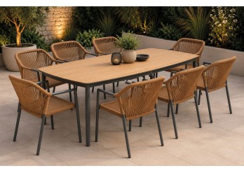 ΤΡΑΠΕΖΙ ΣΕΤ ALU ΓΚΡΙ POLYWOOD - ΜΕ 8 ΠΟΛΥΘΡΟΝΕΣ WICKER ΦΥΣΙΚΟ