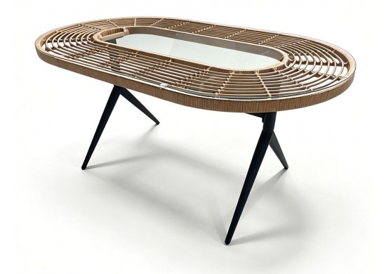 ΤΡΑΠΕΖΙ OVAL ΜΕΤΑΛΛΙΚΟ ΜΑΥΡΟ - WICKER ΦΥΣΙΚΟ