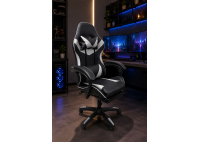 ΠΟΛΥΘΡΟΝΑ ΓΡΑΦΕΙΟΥ GAMING ΔΕΡΜΑΤΙΝΗ ΜΑΥΡΗ - ΓΚΡΙ PVC ΜΕ ΥΠΟΠΟΔΙΟ